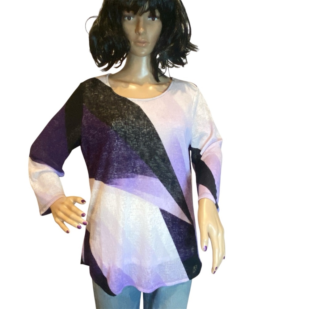 Chico's Easywear Riptide Purple Colorblock 3/4 Sleeves Top Size 1 / Medium VGC